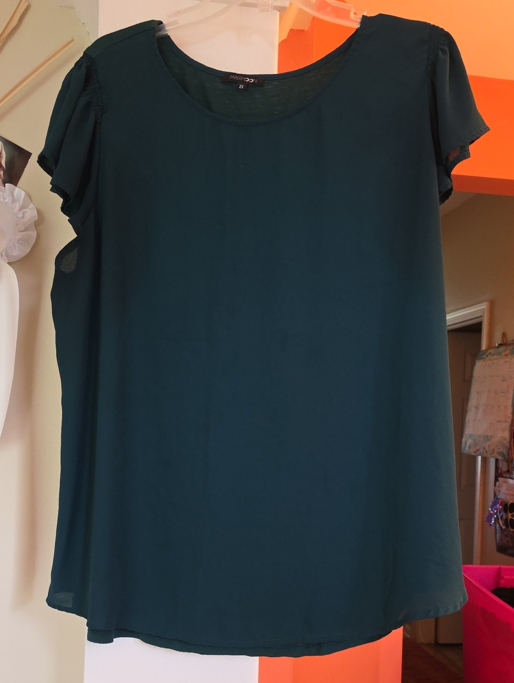 Papermoon Green Briarwood Mixed Material Flutter Sleeve Blouse-STITCH FIX